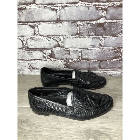 Santorini Black Leather BasketWeaves Woven Tassel Loafers Men’s Sz 9.5M US/43EU - Picture 12 of 16